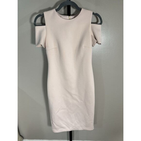 Calvin Klein Dresses & Skirts - Calvin Klein Dress Size 2pink Cold Shoulder Short Flutter Sleeves Business